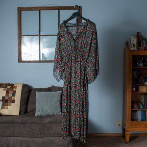 Sheer Long Sleeve Floral Dress with Cinched Waist